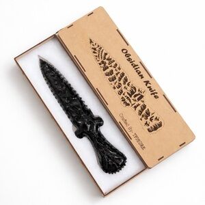 Elegant 10” Black Obsidian Knife with wooden box, Perfect gift for crystal lover